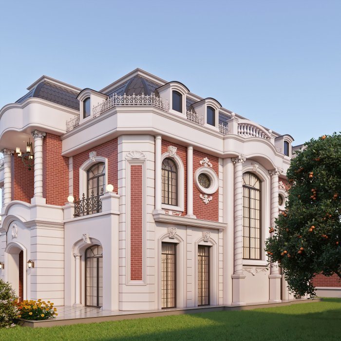 Villa layihəsi detalı — BRİSROL layihəsi (neoklassik üslub, 411 m², 2024), kadr 2/5