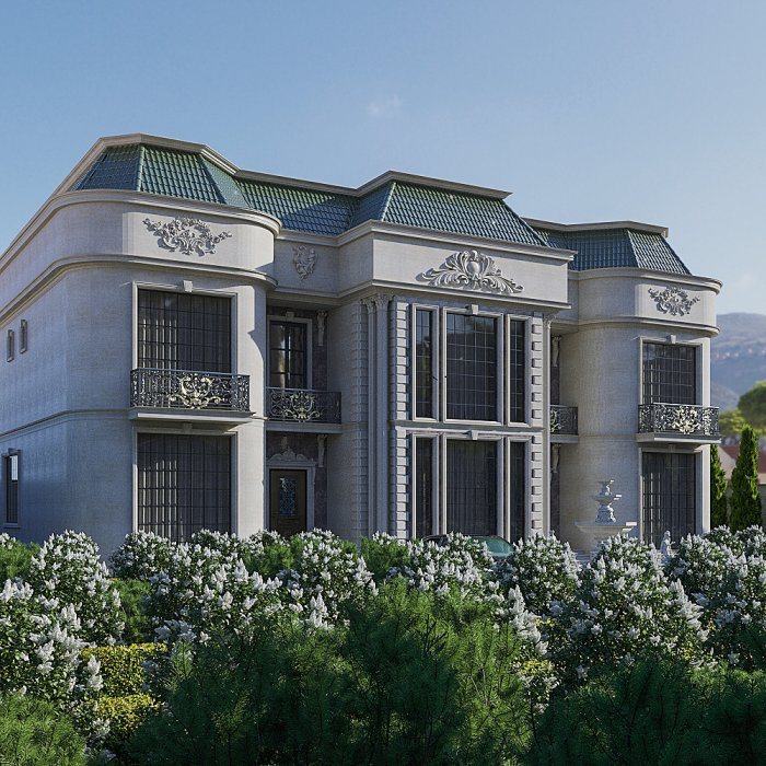 Villa layihəsi detalı — QUBA layihəsi (neoklassik üslub, 378 m², 2024), kadr 2/6