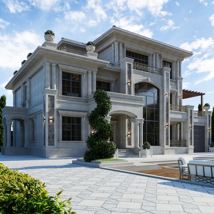 Villa layihəsi detalı — MONAKO layihəsi (neoklassik üslub, 586 m², 2024), kadr 2/4