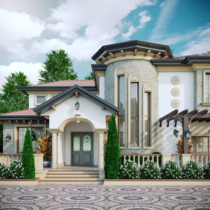 Villa layihəsi detalı — NAĞIL EV layihəsi (neoklassik üslub, 368 m², 2024), kadr 2/4