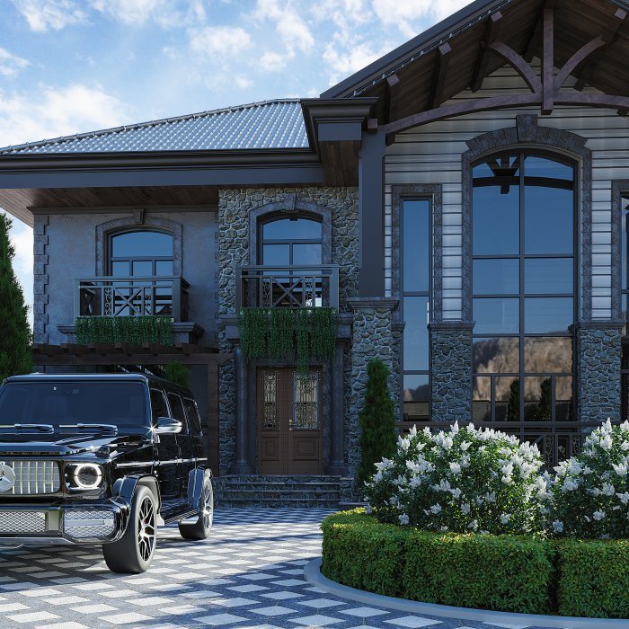 BARN HOUSE üslubunda villa layihəsi — neoklassik üslubda villa layihəsi, 438 m², 2024