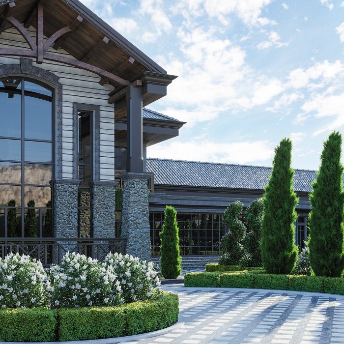 Villa layihəsi detalı — BARN HOUSE üslubunda villa layihəsi (neoklassik üslub, 438 m², 2024), kadr 2/6