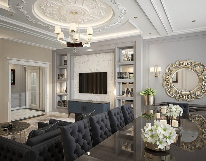 Natech design, neoklassik üslub, 260 m², 2023: mənzil interyeri məkan həllərindən kadr 5/6